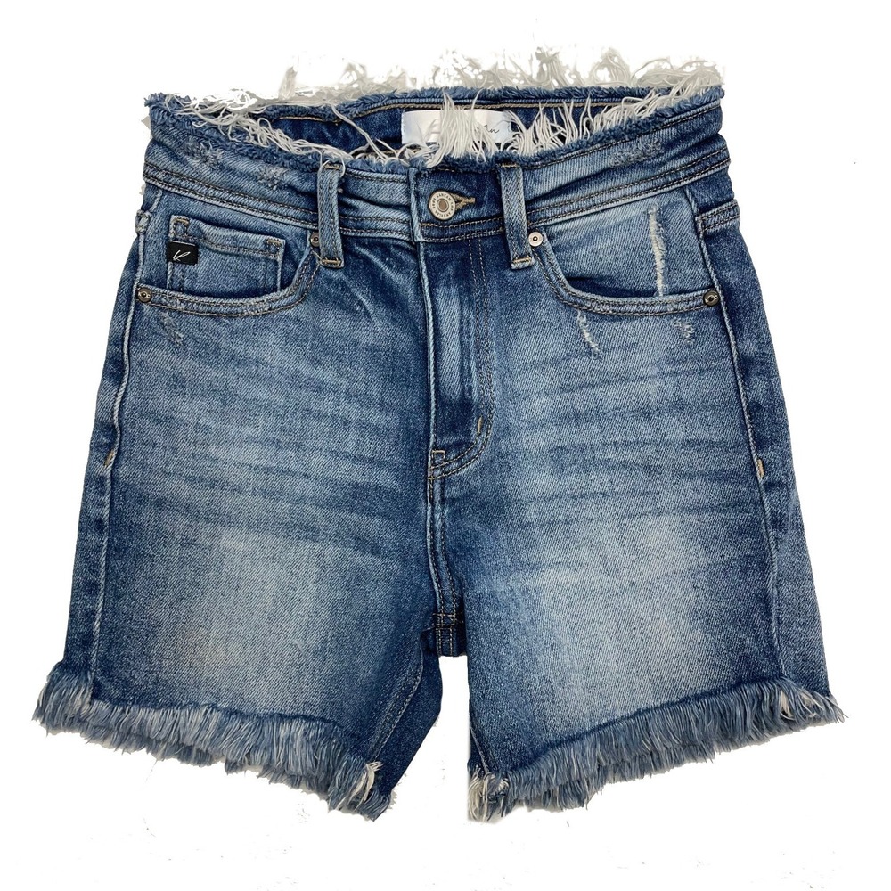 KanCan High Rise Frayed Raw Hem Denim Jean Size Small Shorts Medium Wash